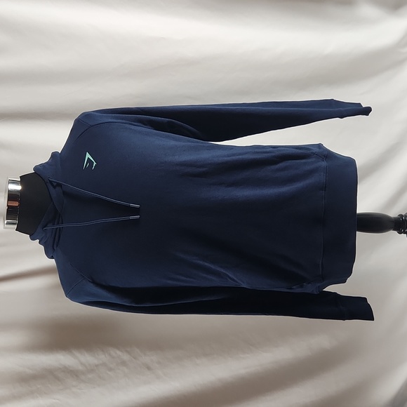Gymshark Pullover 2 Pocket Navy Blue Hoodie with Gymshark Logos - Picture 1 of 10